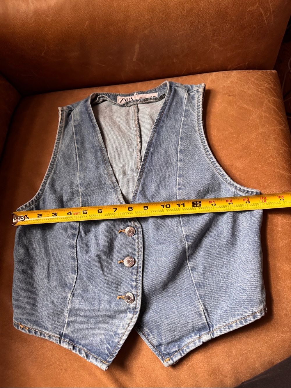 Zara Light Blue Denim Vest with Button Front western coastal layering summer - Picture 4 of 7
